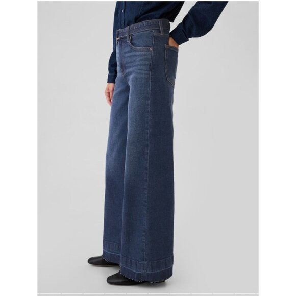 Gap Jeans Womens High Rise wide leg size 16 R Denim belted released hem New - Picture 8 of 9